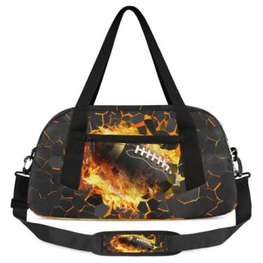 Imagem de Bolsa de viagem de academia para meninos – Bolsa infantil de fim de semana com bolso frontal com zíper para prática escolar, bolsas de mão para adolescentes, Bola de futebol 3D amarela, Esportivo