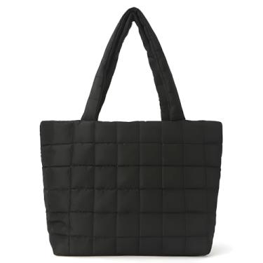 Imagem de Bolsa acolchoada preta para mulheres, bolsa tiracolo leve, vários bolsos, capa para laptop