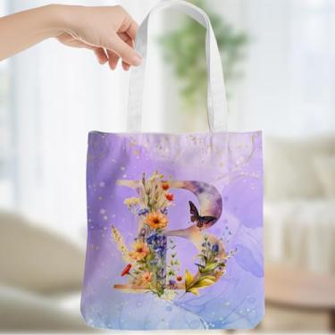 Imagem de Presentes personalizados para mulheres, monograma, presentes de aniversário para mulheres, esposa, irmã, damas de honra, Natal, inicial B, bolsa de lona, ombro de praia, sacolas de supermercado