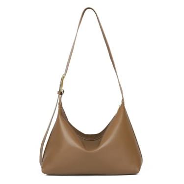 Imagem de MFFOR Bolsas Hobo para mulheres, bolsa de ombro de couro legítimo, bolsa tote despojada, bolsas transversais grandes para viagens de trabalho, Marrom, Medium