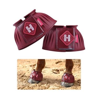 Imagem de Harrison Howard Botas de sino de borracha de couro Touch-Close Overreach proteção de casco para cavalos vendidas em pares vinho tinto, P
