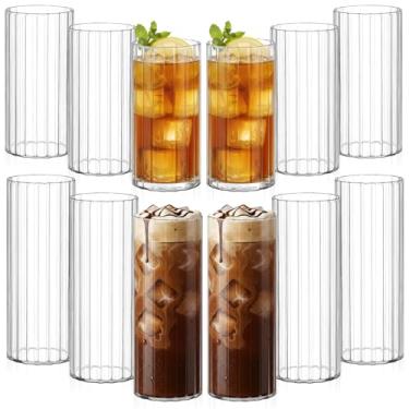 Imagem de LemonRoad 12 peças de copos canelados, 425 g e 340 g, conjunto grande de copos canelados, copos de vidro vintage, copo de coquetel com nervuras para suco de vinho, gelo, café, água, uísque, festa de