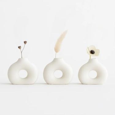 Imagem de Vaso Decorativo - Kit com 3 Vasos Redondo Minimalista Estilo Rosquinha Moderno para Decoração de Quarto, Sala e Escritório