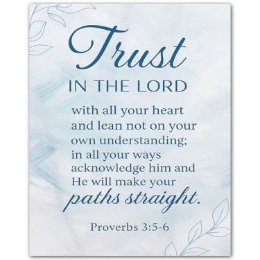Imagem de ZUKIY Trust in the Lord Scripture - Pôster de arte de parede com versículo da Bíblia - 20 x 25 cm, decoração de casa cristã sem moldura com Provérbios 3:5 - Impressão religiosa inspiradora para quarto