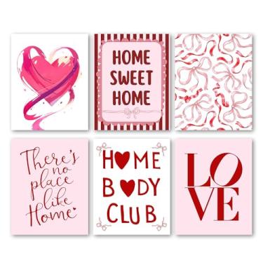 Imagem de Bgohrd Conjunto de pôsteres rosa preppy, impressões de arte de parede com laço rosa para sala de estar, decoração de casa, pôster de pintura de casa doce na moda para quarto de dormitório de meninas