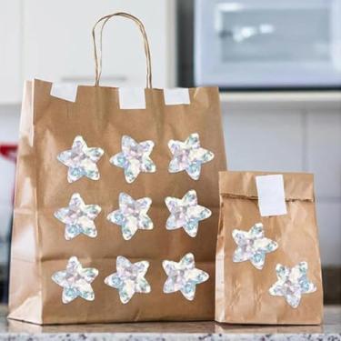 Imagem de 500 pçs adesivos de estrela à prova d'água rolo refletivo etiquetas de vedação holográfica para embrulho de presente, decoração de festa, etiquetas de agradecimento (prata)