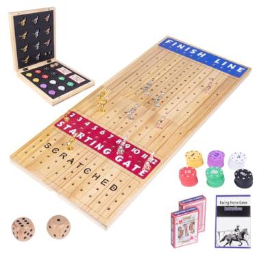 Imagem de Extra Large 28 inches Foldable Horse Race Board Game for Adults,Thickened Wood Chessboard,Includes 11 Luxurious Metal Horses, 60 Chips,2 Dice,2 Boxes of Cards,Classic Wooden Table Top Board Games