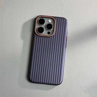 Imagem de Capa de luxo ondulada fosca à prova de choque para iPhone 16 15 14 13 12 Pro Max Plus, com revestimento luxuoso em ondas, borda antiderrapante e capa rígida de policarbonato, roxa, para iPhone 15 Pl