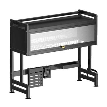 Imagem de Prateleira Suspensa para Pia, Metal e Plástico, Preta, 105x28x79 cm, Sistema de Drenagem, Organizador de Cozinha