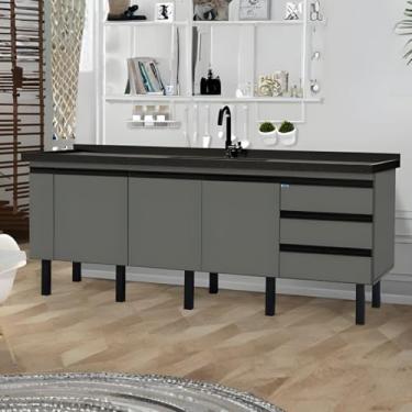 Imagem de Gabinete Cozinha 194cm Armário 3 Portas 3 Gavetas Multiuso (Cinza Fosco)