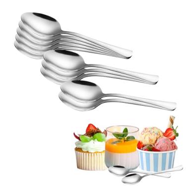 Imagem de Colheres de sobremesa, 10 peças, mini colher de aço inoxidável, colheres pequenas reutilizáveis para bolo de smoothie de geleia de mousse, pode ser lavada na lava-louças (9,8 cm/3,85 polegadas de