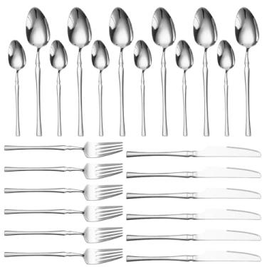 Imagem de Conjunto de Utensílios Aço Inoxidável com 24 Peças Inclui Garfos Faca Colheres Prata para 4 Serviços Talheres Polimento Espelho Casa Cozinha Restaurante Festa Lavável em Lavadora Pratos Premium Versát