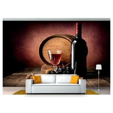 Imagem de Papel De Parede Barril Vinho Cacho De Uva 3D Al81 - Você Decora
