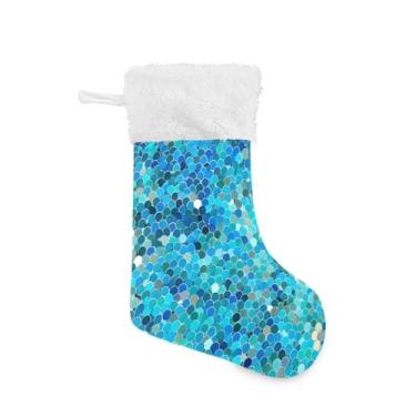 Imagem de GakkiGii Meia grande de Natal com lantejoulas verdes azuis, decoração de Natal para pendurar na parede da árvore da lareira, 45 x 31 cm