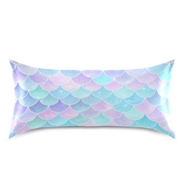 Imagem de Blueangle Linda fronha de cetim com escamas de sereia para cabelo e pele, fronha de seda, tamanho king (50,8 x 101,6 cm) - Capas de almofada de cetim refrescantes com fecho de envelope (17)