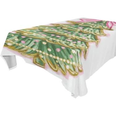 Imagem de Blueangle Toalha de mesa de árvore de Natal com laço rosa – Toalha de mesa retangular de tecido resistente a manchas e poliéster impermeável para ambientes internos e externos, 137 x 183 cm (173)
