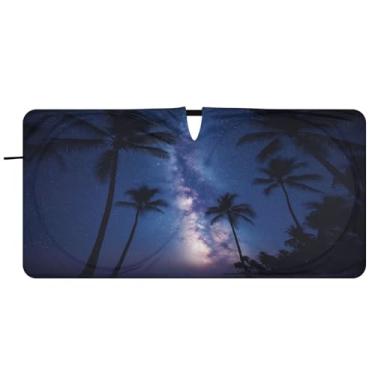 Imagem de Blueangle Coqueiros céu estrelado pára-brisa sombra de sol - 149.9 cm x 76.2 cm dobrável carro janela frontal blocos pára-sol raios UV viseira de sol (848)