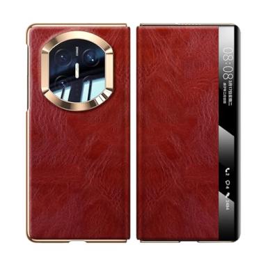 Imagem de FWYANZH Capa de couro genuíno para Huawei Mate X7, capa de janela lateral inteligente fecho magnético proteção flip capa galvanizada luxuosa, vermelha, Mate X7
