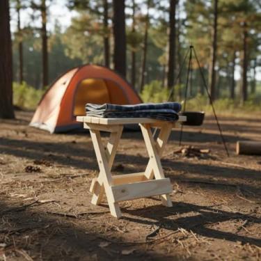 Imagem de Banquinho Dobrável de Madeira 45cm Leve Compacto e Reforçado Cagema