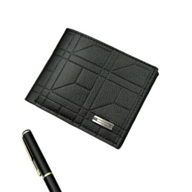 Imagem de Carteira masculina leve e moderna, bolsa de cartão ultrafina com dobra dupla, couro ultramacio com janela para cartão de identificação, bolsa para cartão de banco, novo modelo 2025, Preto, Dobra dupla