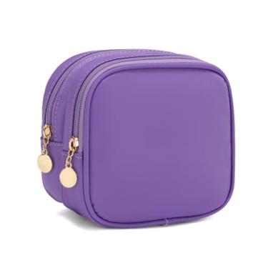 Imagem de XIAOLER Bolsa de maquiagem pequena, bolsa de cosméticos com zíper duplo, bolsa de maquiagem de viagem, linda bolsa de maquiagem para bolsa, mini bolsa de higiene pessoal, Roxa