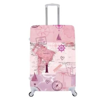 Imagem de Capa de Mala Personalizada Mapas Estilo e Proteção Para Suas Viagens Bagagem (P - M - G) (MAPA 4, P - ATÉ 55 CM)