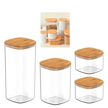 Imagem de Conjunto De 4 Potes Herméticos 1 Litro - Tampa De Bambu
