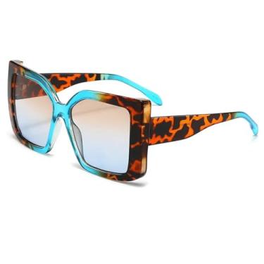 Imagem de Óculos de sol grandes com estampa de leopardo, moda para atividades ao ar livre, proteção solar, praia, férias (azul, leopardo)