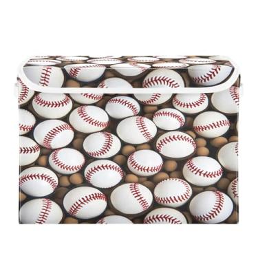 Imagem de Wassud Cestos de armazenamento dobráveis com tampas, bolas de beisebol lisas, cestas organizadoras de tecido dobrável para armário, casa e decoração sazonal 41,5 x 32,5 x 39 cm