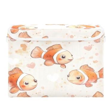Imagem de Wassud Cestos de armazenamento dobráveis com tampas, lindos cestos organizadores de tecido dobrável de peixe-palhaço para decoração de armário, casa e sazonal, 41 x 32 x 39 cm