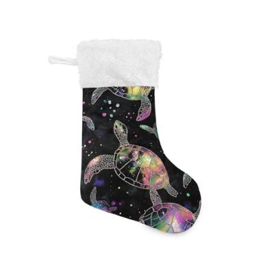 Imagem de xigua Meia de Natal com Tartarugas Marinhas Coloridas Personalizada Grande Doces Presente Pendurado Meias de Natal Decoração para Festas de Férias em Família Decoração Lareira