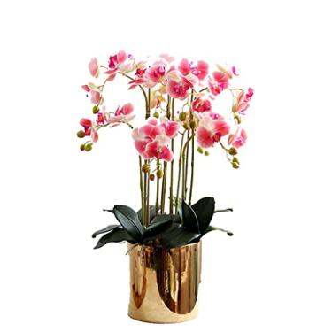 Imagem de Flores artificiais para decoração 1 conjunto de flores artificiais com vaso Arranjo de flores de orquídea de látex artificial para mesa, sala de estar, decoração de casa, plano de flores artificiais