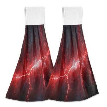 Imagem de Wassud Toalhas de mão penduradas de cozinha, pacote com 2, toalhas de banheiro super macias relâmpago vermelho com laços de adesivos mágicos, toalha de secagem rápida altamente absorvente para banho