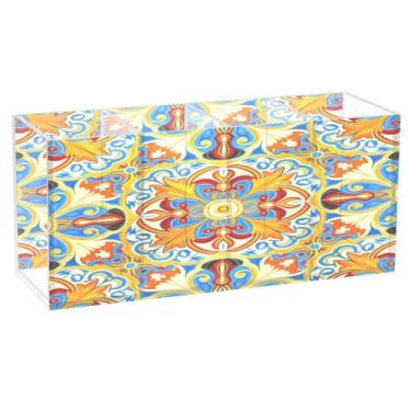 Imagem de CEBUGI Porta-lápis de acrílico com 4 compartimentos, organizador de lápis colorido Pattren, suporte de pincel de maquiagem para escritório em casa, escritório