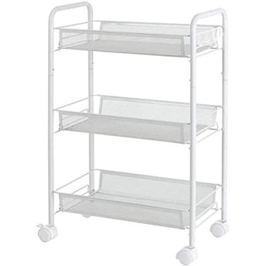 Imagem de Organizador de carrinho de rodinhas de 3 níveis – Organizador de armazenamento de metal, carrinho utilitário completo de metal para armazenamento, carrinhos de carrinho artísticos com rodas com trava