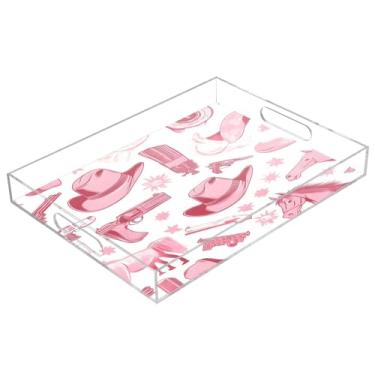 Imagem de STAYTOP Bandeja acrílica para servir chapéu e arma de cowboy norte-americano, 15,7 x 11,20 cm, bandejas decorativas à prova de derramamento, organizador de bancada para café da manhã, chá, comida