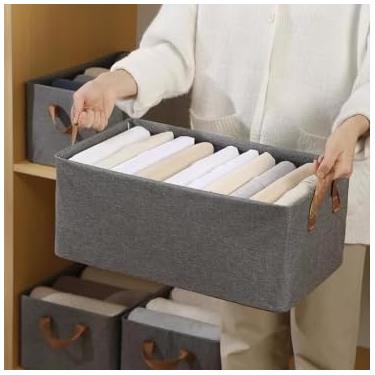 Imagem de Caixa Organizadora de Armazenamento com Alças, Cinza, Tecido, Dobrável, para Roupas e Documentos
