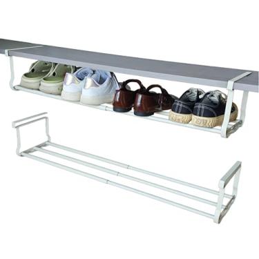 Imagem de Fliqor 2 peças de sapateira extensível organizador de guarda-roupa, suporte de metal extensível para pendurar, para armário, mesa, estante, armazenamento e organização (branco)