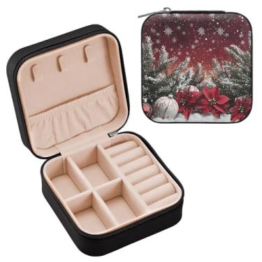 Imagem de Wassud Caixa de joias de viagem com bola de Natal para mulheres, meninas, senhoras, noiva, mini organizador de joias de couro PU, caixa quadrada de armazenamento de joias para brincos, anéis, colar