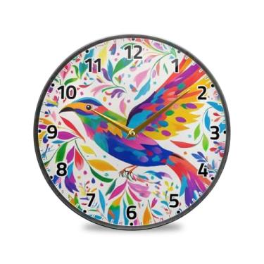 Imagem de WELLDAY Relógio de parede sem tique-taque 30,5 cm - pássaro floral mexicano operado por bateria relógio redondo silencioso para casa/escritório/cozinha/sala de aula