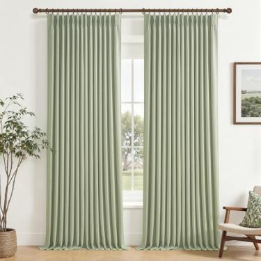 Imagem de Cortinas blecaute completo de linho verde sálvia de camada dupla 246 cm de comprimento para sala de estar, conjunto de 2 painéis, cortina plissada com redução de ruído com bloqueio de calor, 102 x 236