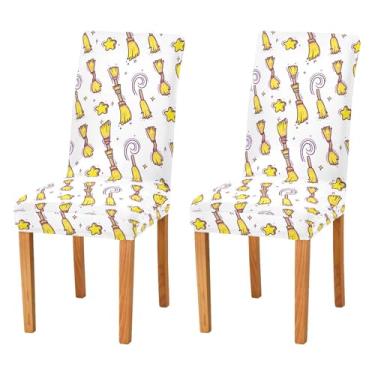 Imagem de Wassud Vassouras mágicas com capa de cadeira de estrela para jantar capa de cadeira elástica capas de cozinha laváveis conjunto de 2 protetores de assento