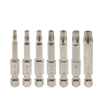 Imagem de XLCZMYL Pentacle Star Conjunto de brocas de chave de fenda 1/4 de haste hexagonal Torx de cinco pontos S2 Aço magnético T10-T40 50 mm para ferramentas elétricas, prata, 7 peças