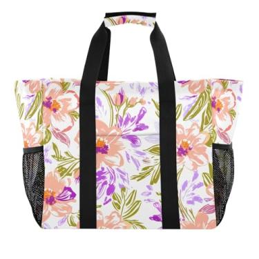 Imagem de Wassud Estampa floral tulipas (2) sacolas de compras reutilizáveis grande bolsa organizadora de lona impermeável para praia, piquenique, lavanderia, viagem