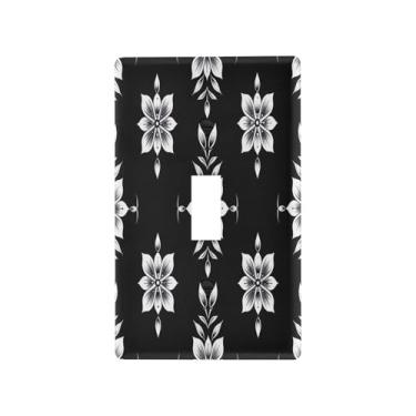 Imagem de Wassud Placa de cobertura de interruptor de luz com padrão de flor simples, capas de tomada decorativas, placa de parede para tomadas elétricas, interruptor único, 11 x 6 cm