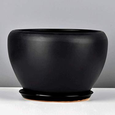 Imagem de uhyOHF Com bandejas de bambu, vasos de flores de cerâmica com padrão completo, vaso em série elevado, vaso de cacto, recipiente decorativo para plantas suculentas (