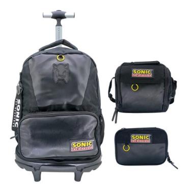 Imagem de Kit Mochila De Rodinhas + Lancheira + Estojo Sonic 49842 Cor:PretoTama