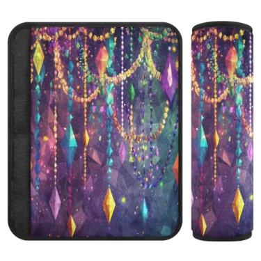 Imagem de Burbuja Capa para cinto de segurança de carro com contas de decoração Mardi Gras Protetor de cinto de segurança de carro macio confortável para alça de ombro de assento de carro, 1 par médio