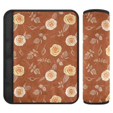 Imagem de Burbuja Capa para cinto de segurança de carro Roses on Brown Protetor de cinto de segurança de carro macio confortável para alça de ombro de assento, 1 par médio