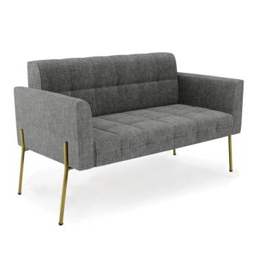Imagem de Sofá Namoradeira 2 Lugares Base Pé De Ferro Dourado Elisa Linho Grafite A26 D03 - D'rossi